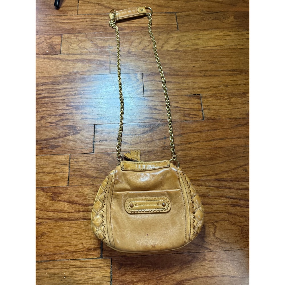 Juicy Couture Tan Leather Crossbody Bag Quilted Chain Strap Vintage Y2K Boho
